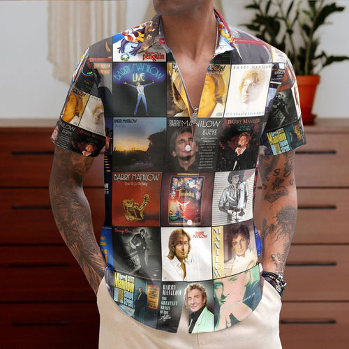 Barry Manilow Hawaiian Shirt Album Cover Collage Classic Pop Summer Button Up