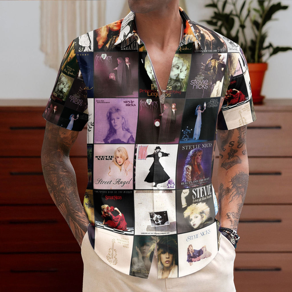 Stevie Nicks Hawaiian Shirt Album Cover Collage Classic Rock Summer Button Up