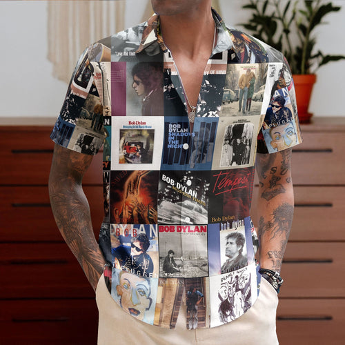 Bob Dylan Hawaiian Shirt Album Cover Collage Folk Rock Summer Button Up