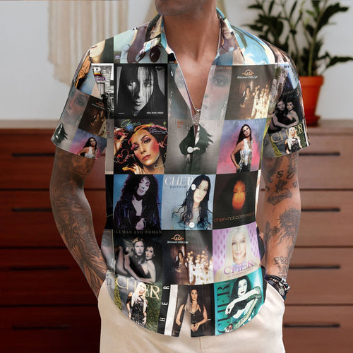 Cher Hawaiian Shirt Album Cover Collage Pop Icon Summer Button Up