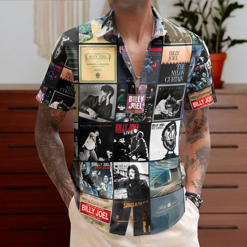 Billy Joel Hawaiian Shirt Album Cover Collage Classic Rock Summer Button Up