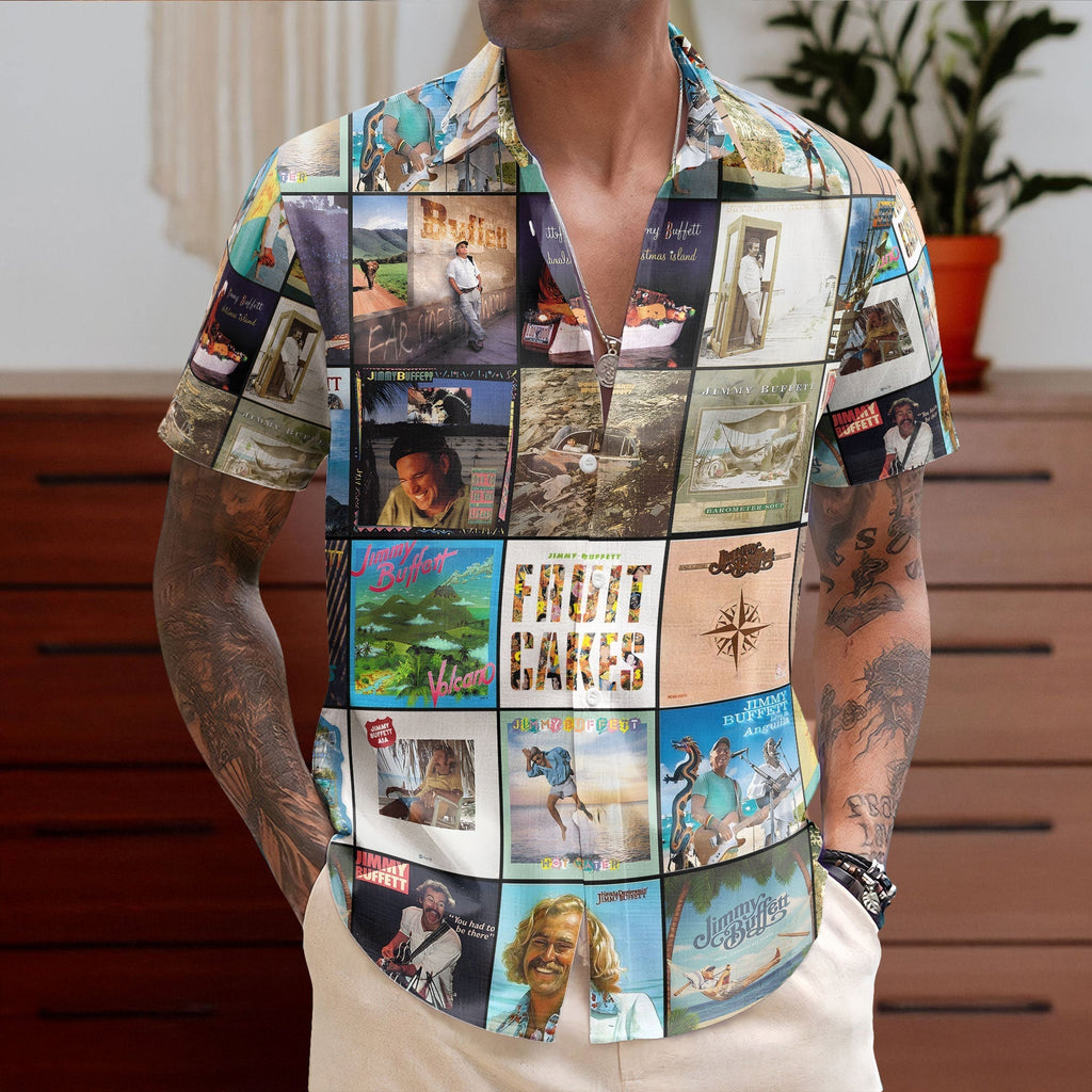 Jimmy Buffet Inspried Unisex Hawaiian Shirt Albums Collection Print Button-Up