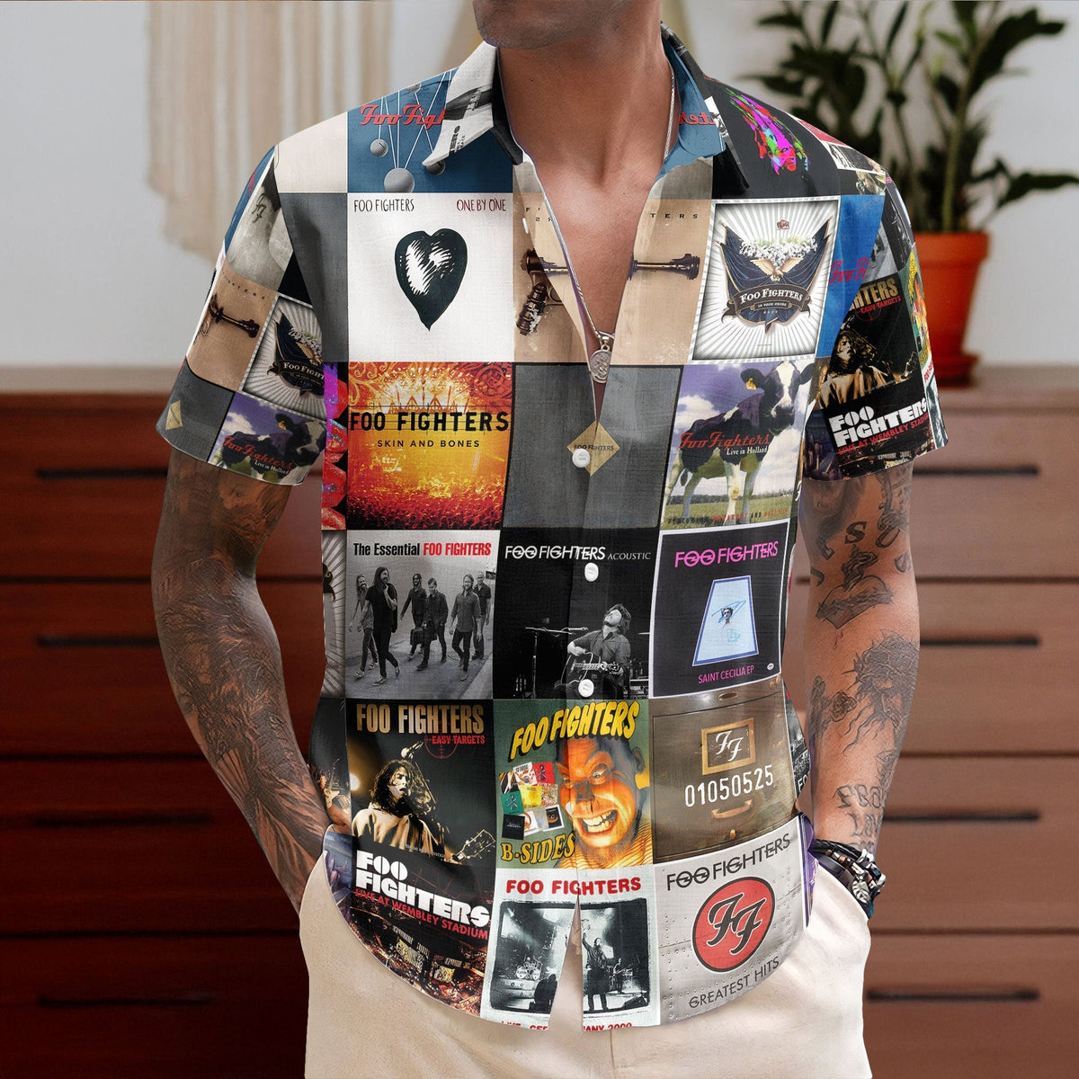 Foo Fighters Hawaiian Shirt Album Cover Collage Alternative Rock Summer Button Up