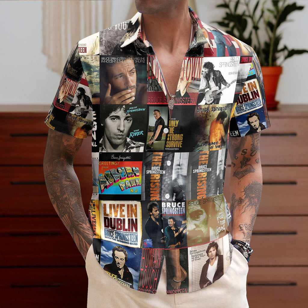 Bruce Springsteen Nostalgia Collage Hawaiian Shirt Classic Rock Memories Gift