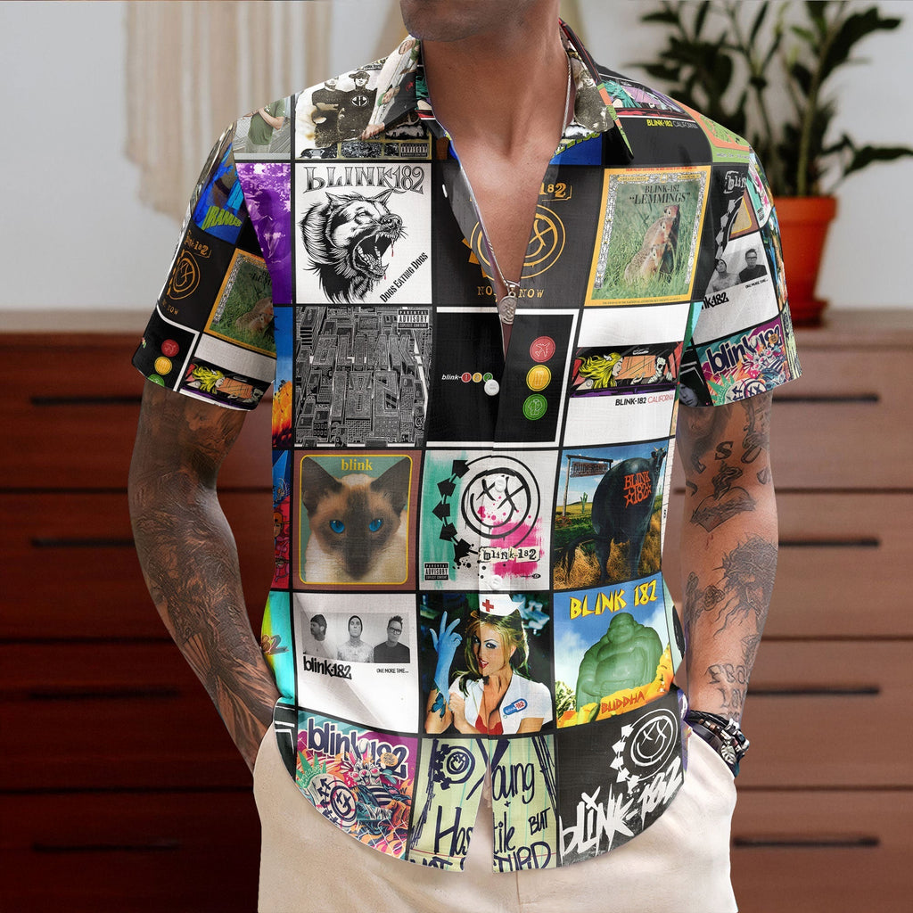 Blink-182 Hawaiian Shirt Album Cover Collage Pop Punk Summer Button Up