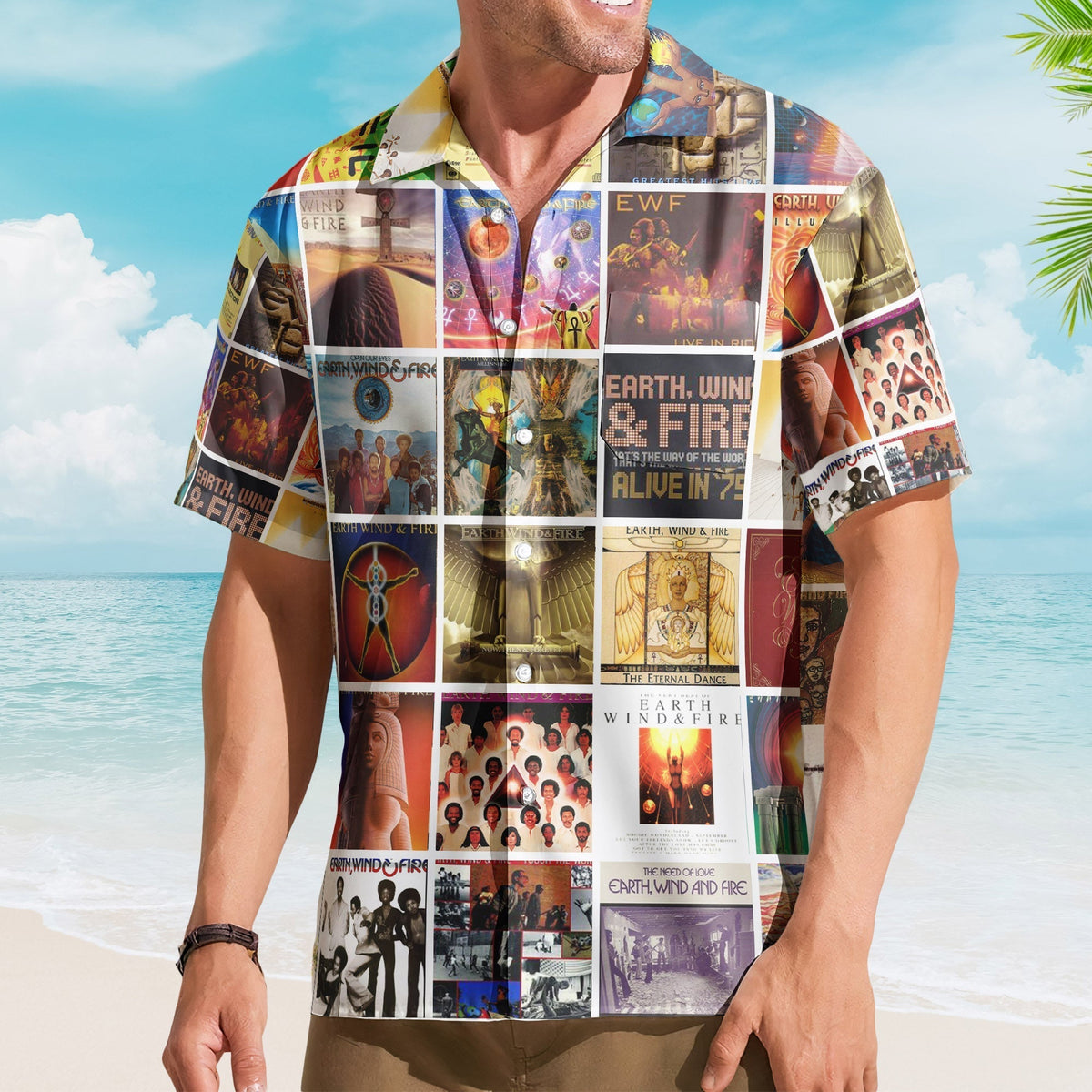 Earth, Wind & Fire Hawaiian Shirt Album Cover Collage Retro Funk Soul Summer Button Up