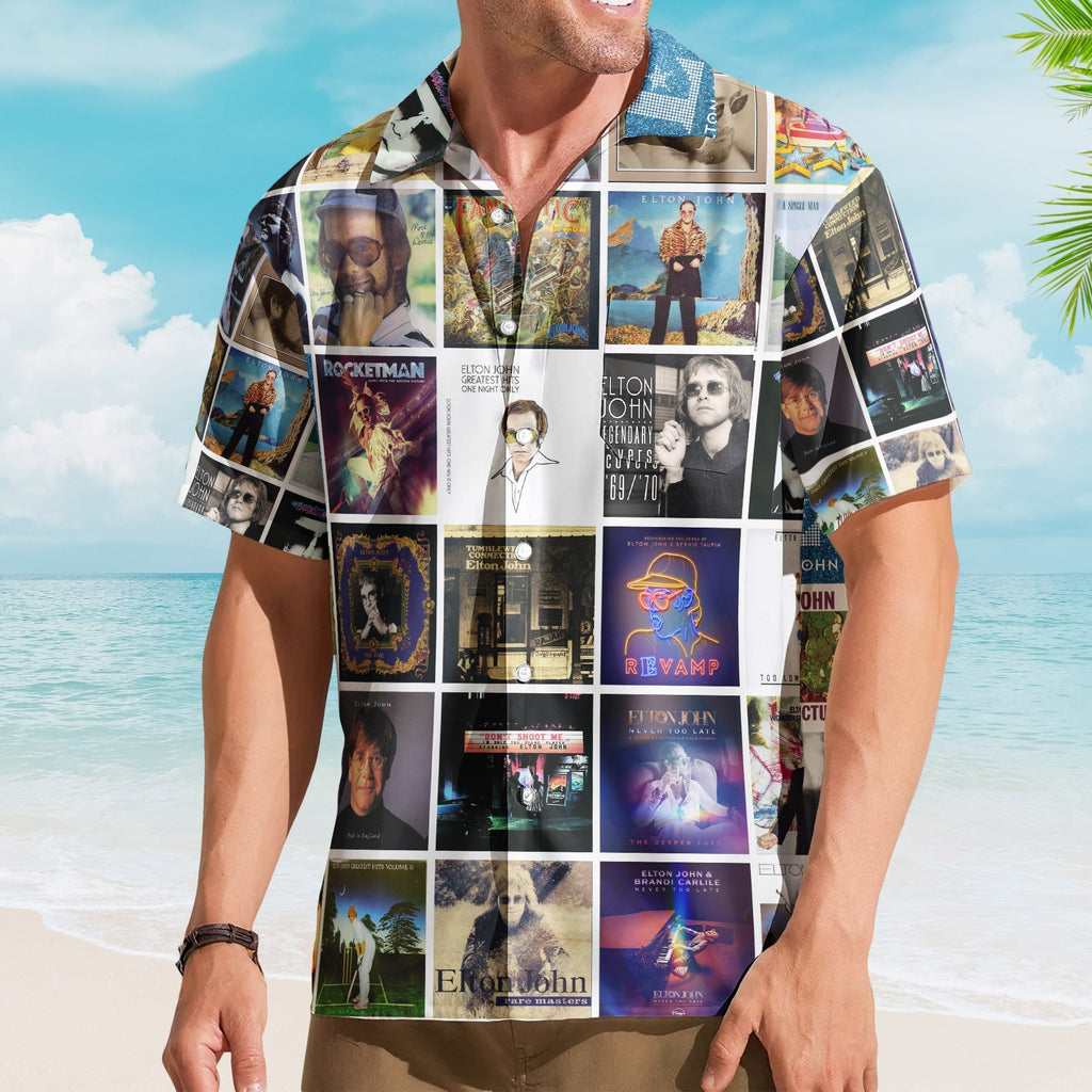 Elton John Album Collage Hawaiian Shirt Rock Pop Music Fan Shirt