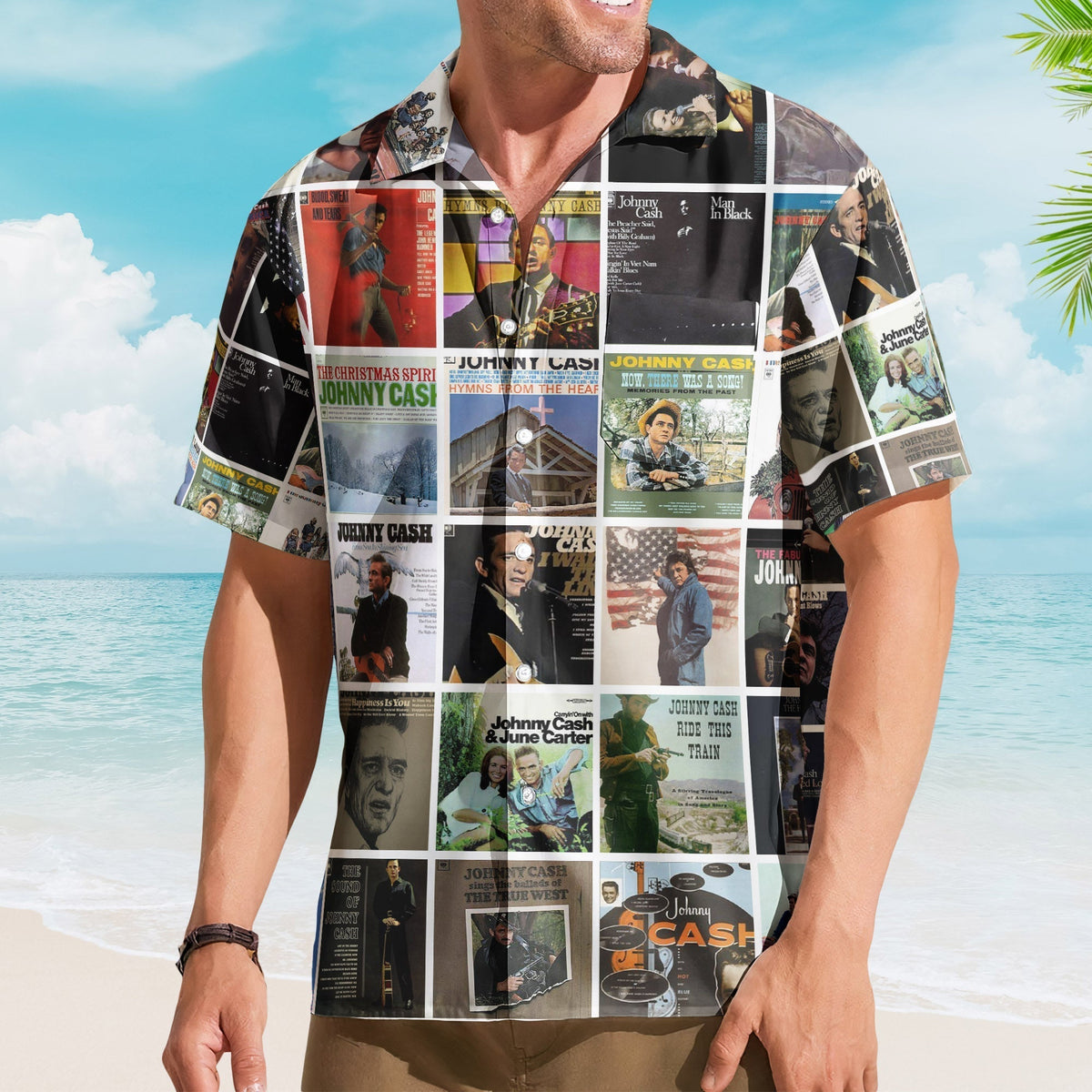 Johnny Cash Album Collage Hawaiian Shirt Country Rock Music Fan Shirt