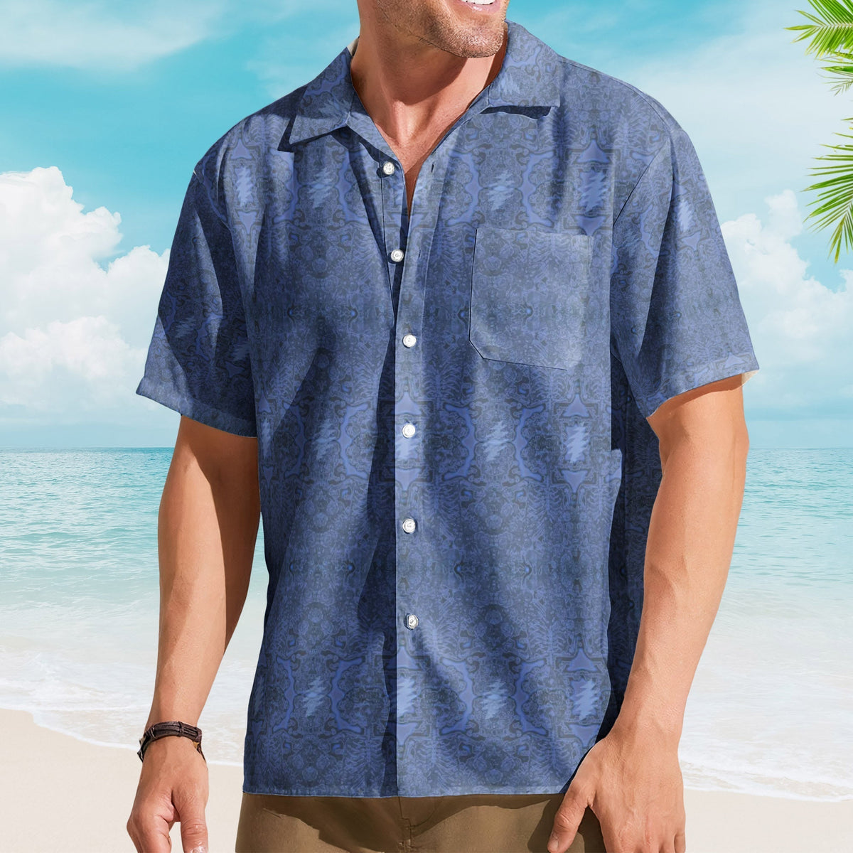 Viola Lee Blues II Electric Woodcut Skull & Roses Hawaiian Shirt Retro Music Grateful Dead Inspired Aloha Shirt )