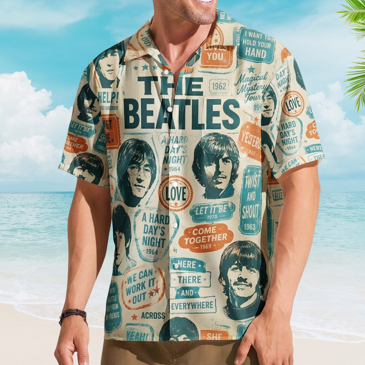 The Beatles Album Graphic All-over Print Hawaiian Shirt Retro Music Album Art Inspired Shirt