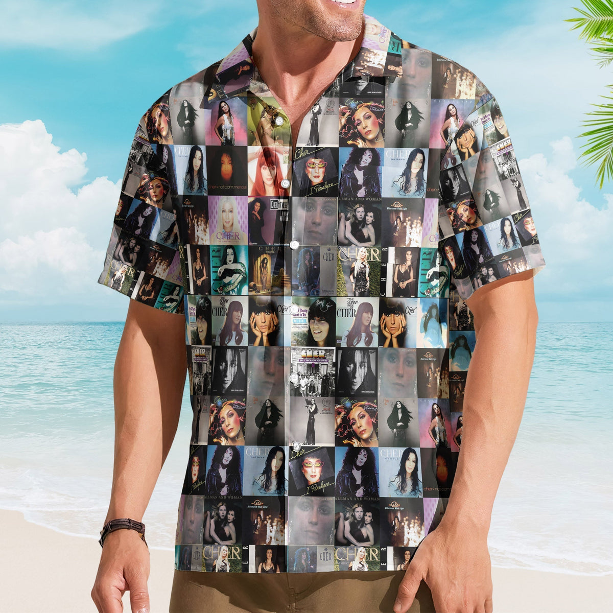 Cher Retro Music Album Art Mosaic Grid Colorful Hawaiian Shirt Retro Music Album Art Inspired Unisex Shirt