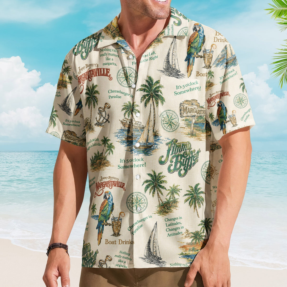 Vintage Margaritaville Jimmy Buffett Tropical Hawaiian Shirt Retro Music Inspired Aloha Shirt