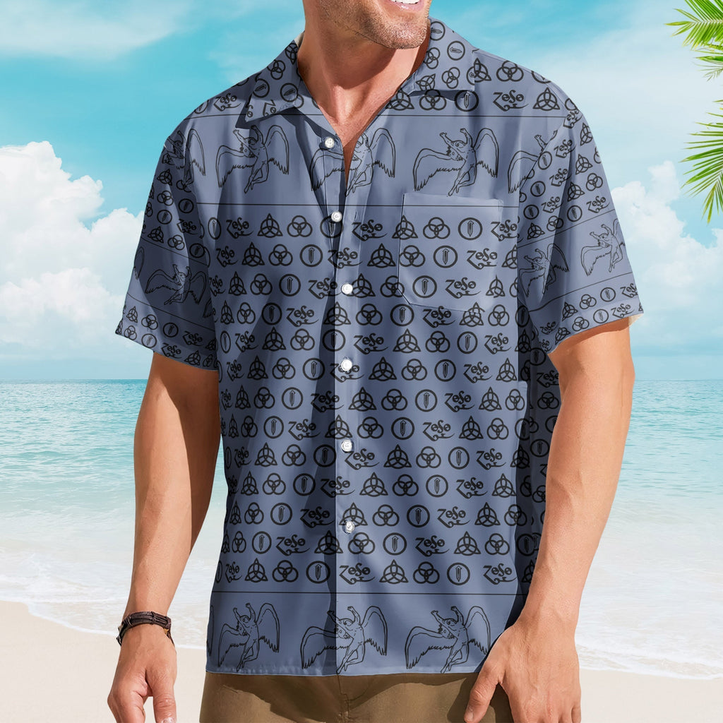 Led Zeppelin ZoSo Monogram Hawaiian Shirt Unisex Swan Song Angel Graphic Collage Button Up