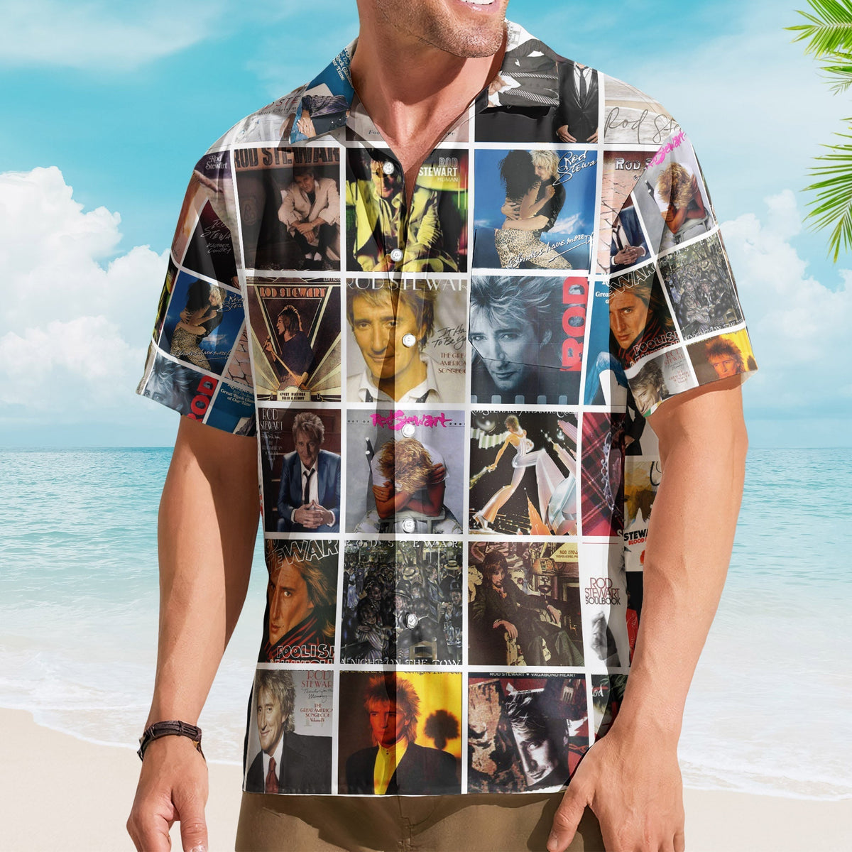 Rod Stewart Album Collage Hawaiian Shirt Pop Rock Music Fan Shirt
