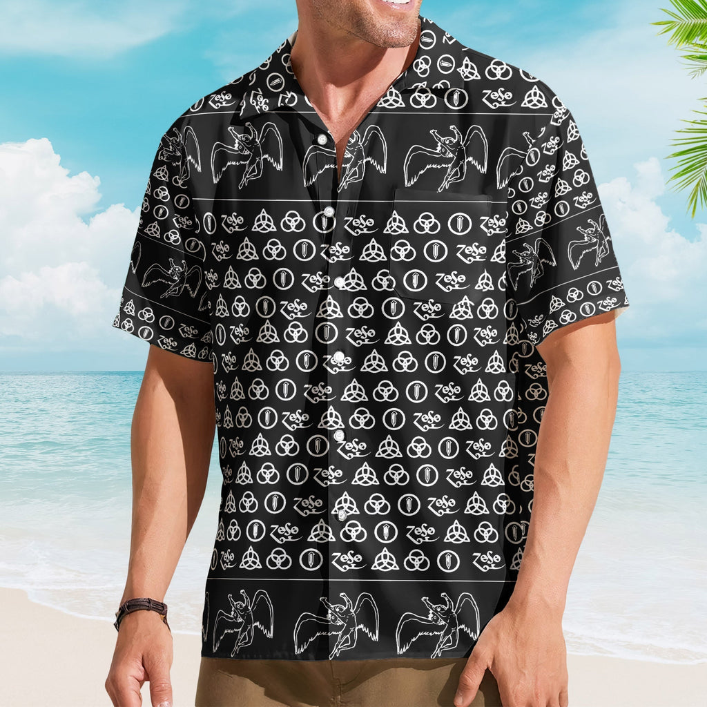 Led Zeppelin ZoSo Monogram Hawaiian Shirt Unisex Swan Song Angel Graphic Collage Button Up