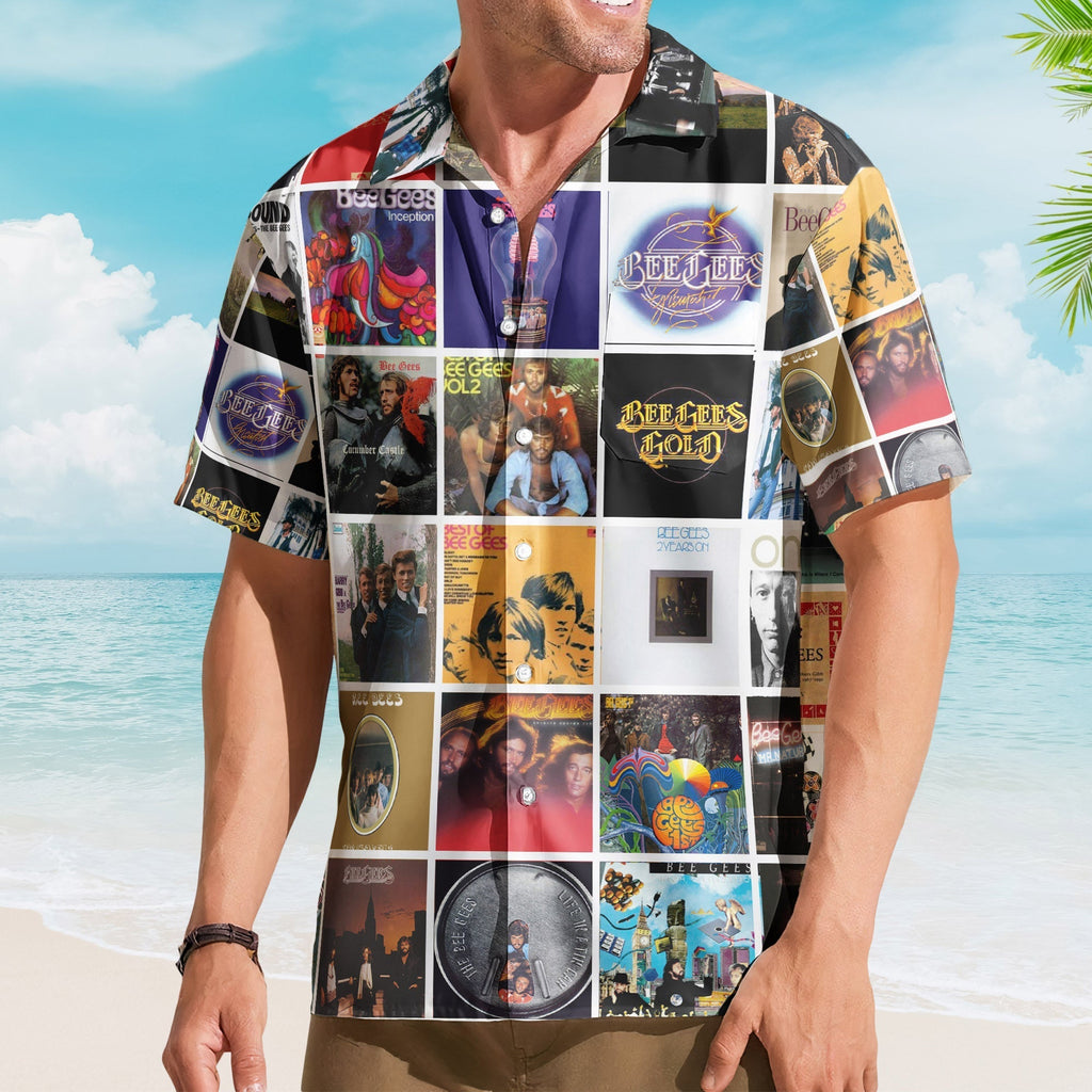 Bee Gees Album Collage Hawaiian Shirt Rock Music Band Fan Shirt