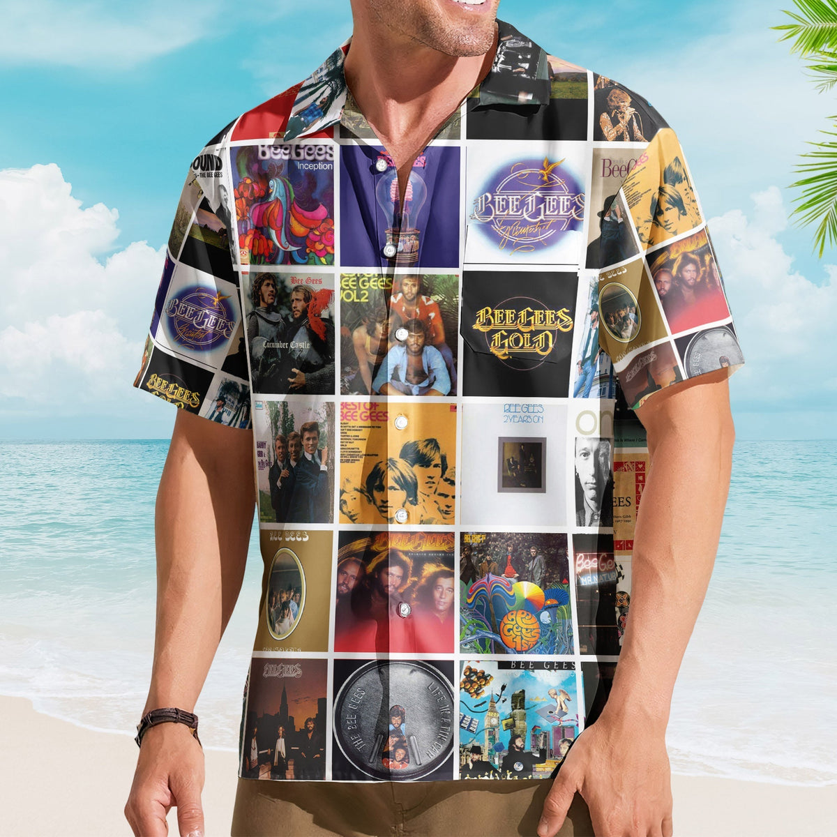 Bee Gees Album Collage Hawaiian Shirt Rock Music Band Fan Shirt