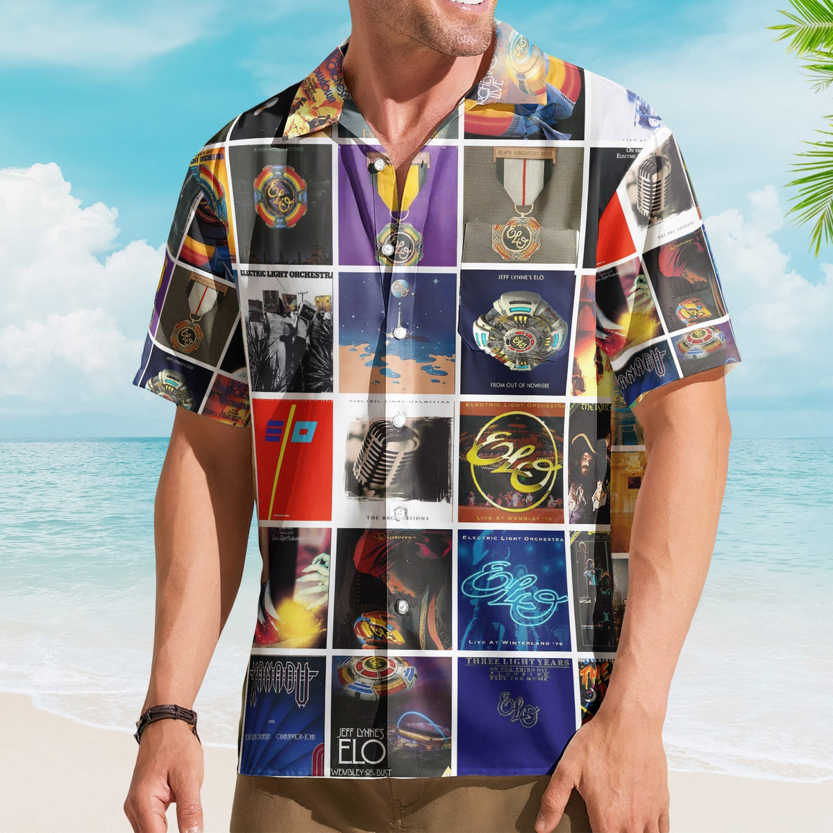 Electric Light Orchestra Hawaiian Shirt ELO Album Cover Collage Retro Summer Button Up