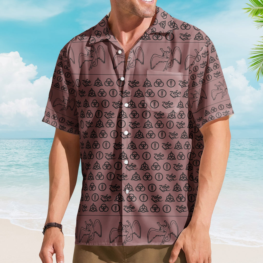 Led Zeppelin ZoSo Monogram Hawaiian Shirt Unisex Swan Song Angel Graphic Collage Button Up
