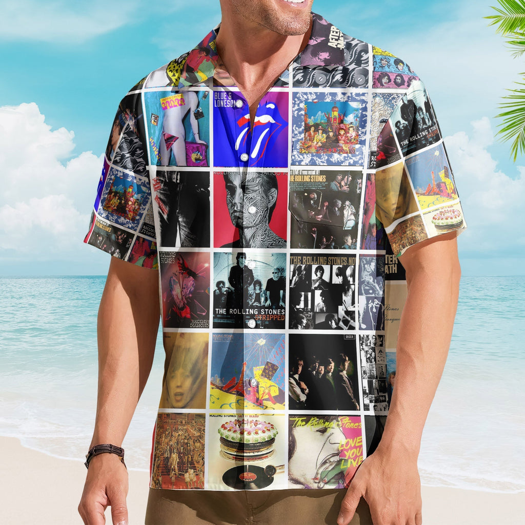 The Rolling Stones Album Collage Hawaiian Shirt Rock Band Fan Shirt