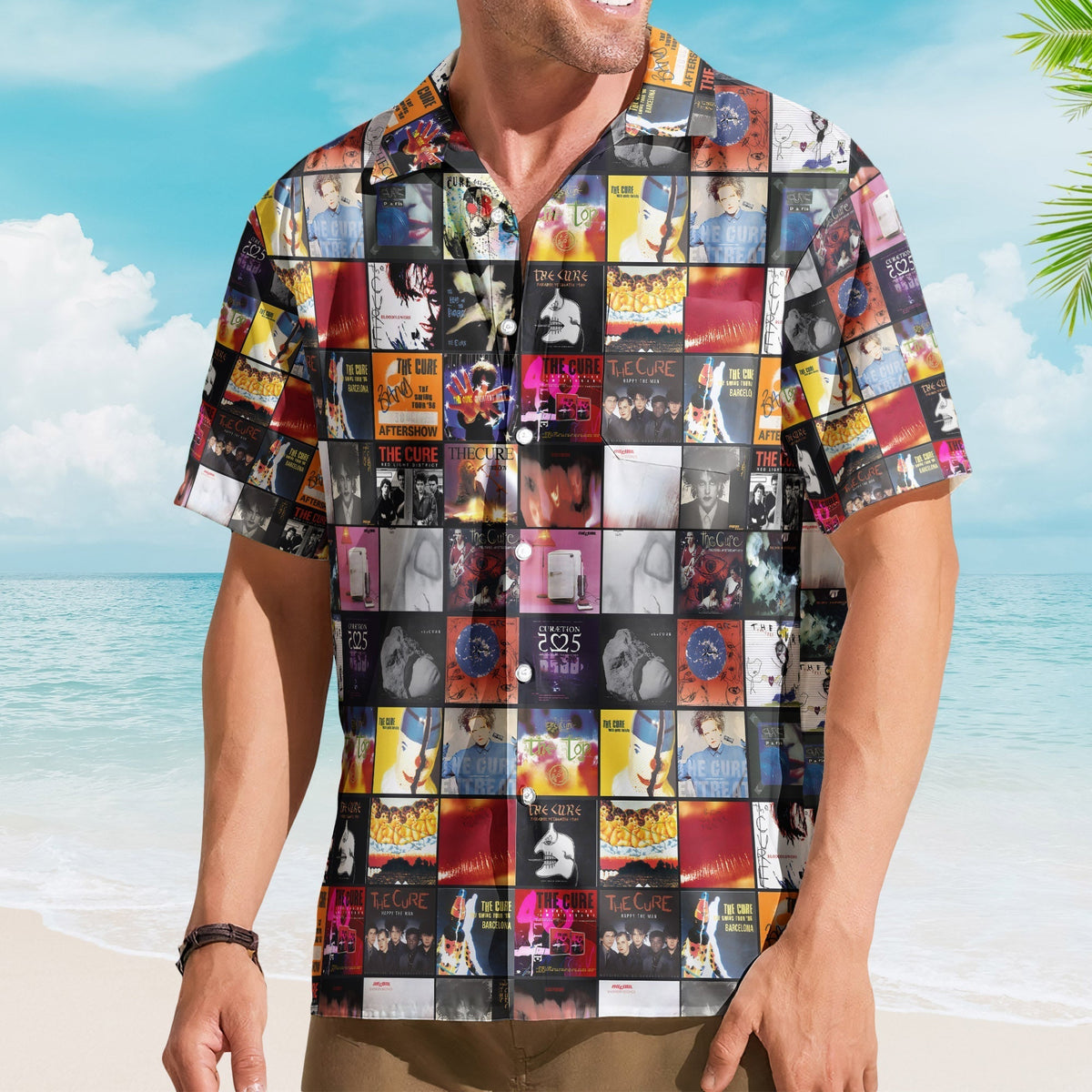 The Cure Retro Music Album Art Mosaic Grid Colorful Hawaiian Shirt Retro Music Album Art Inspired Unisex Shirt