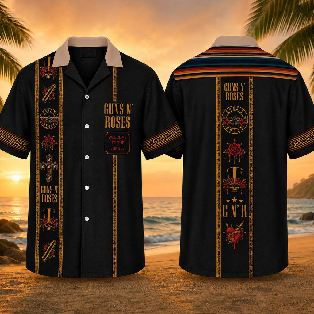 Guns N' Roses Luxury Design Hawaiian Shirt Vintage Rock Inspired Black Hawaiian Shirt