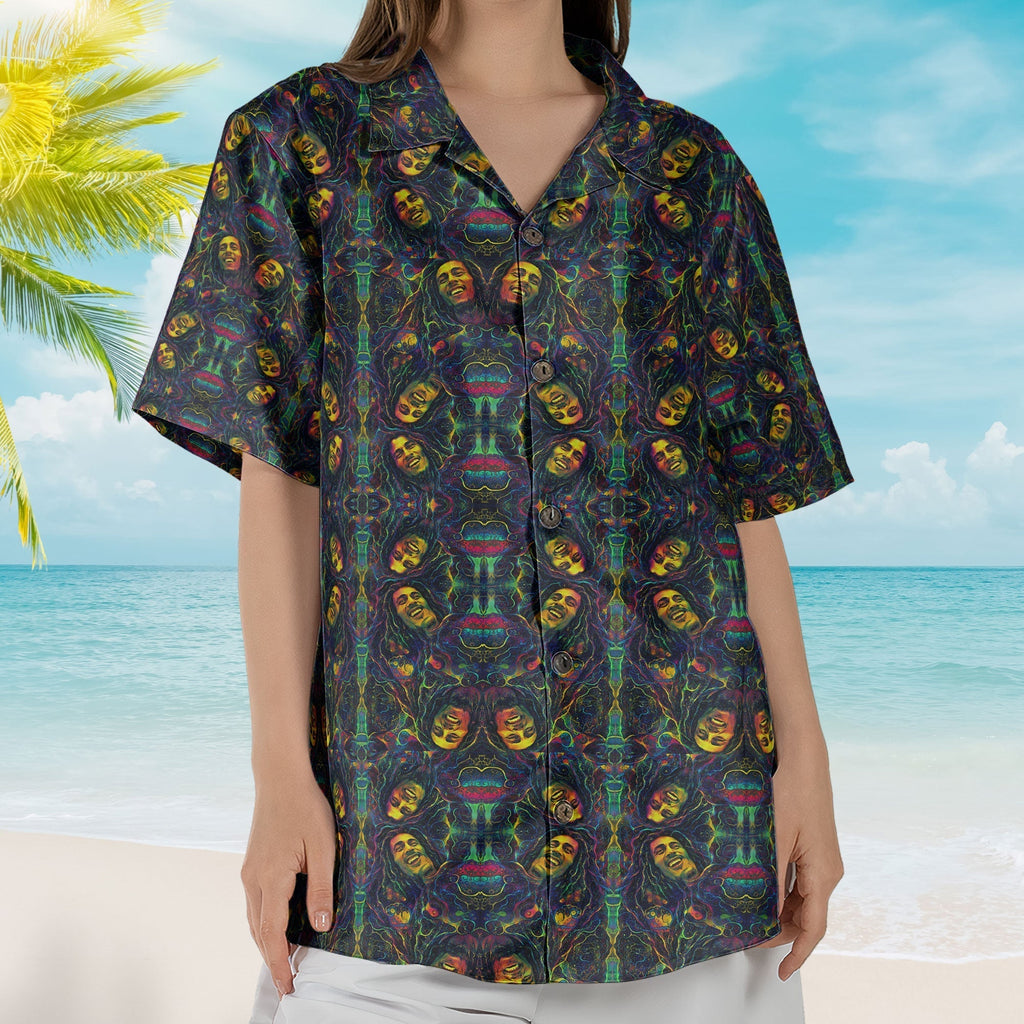 Bob Marley Unisex Hawaiian Shirt Retro Reggae Music Aloha Button-Up Shirt