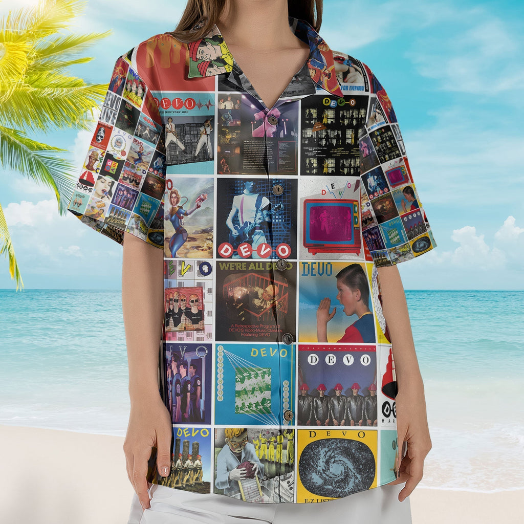 DEVO Album Collage Hawaiian Shirt Retro New Wave Music Shirt