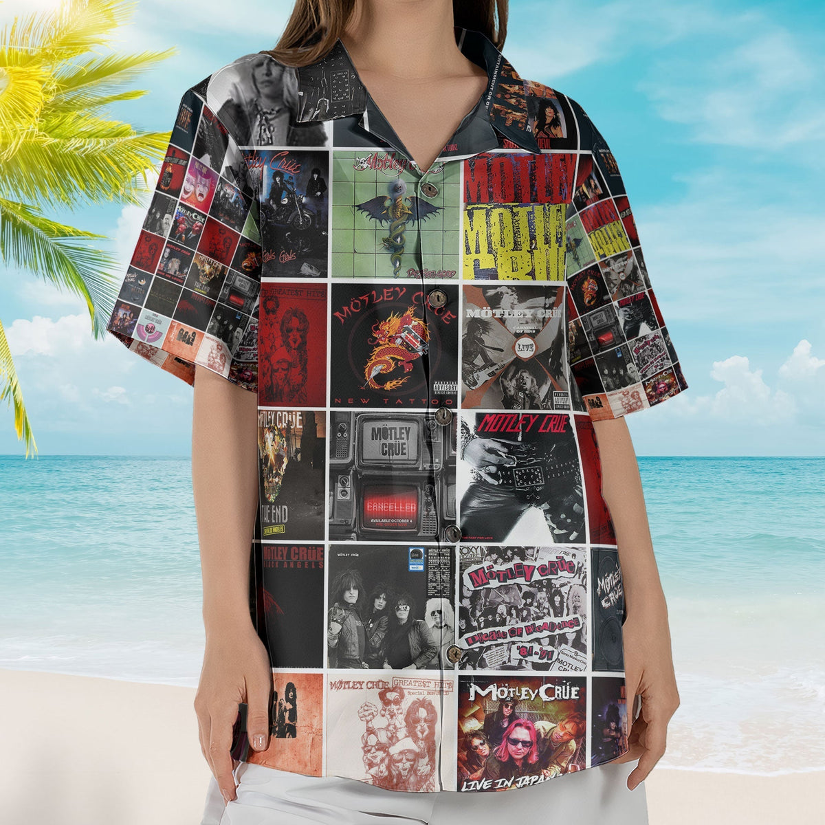 Mötley Crüe Album Collage Hawaiian Shirt Rock Band Fan Shirt