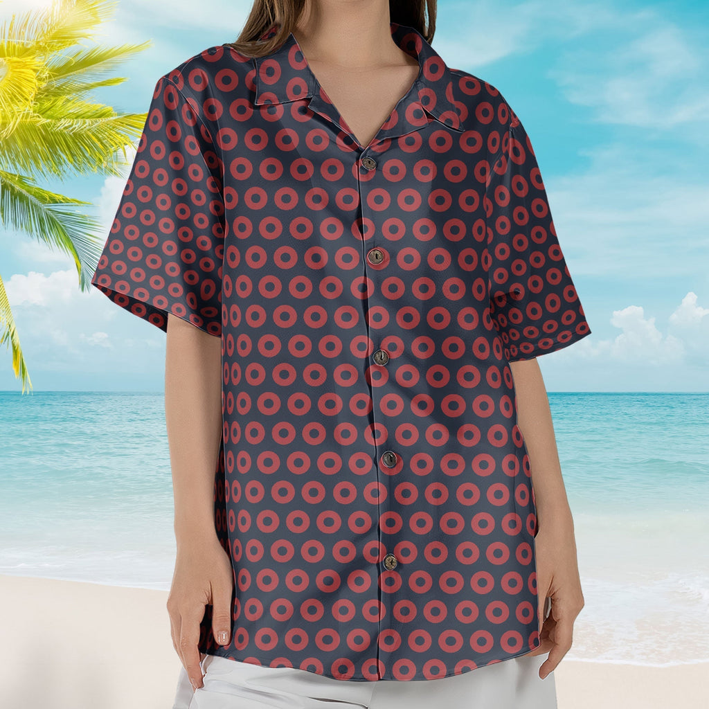 Navy and Red Phish Fishman Donut Unisex Hawaiian Shirt Retro Music Aloha Button-Up Shirt