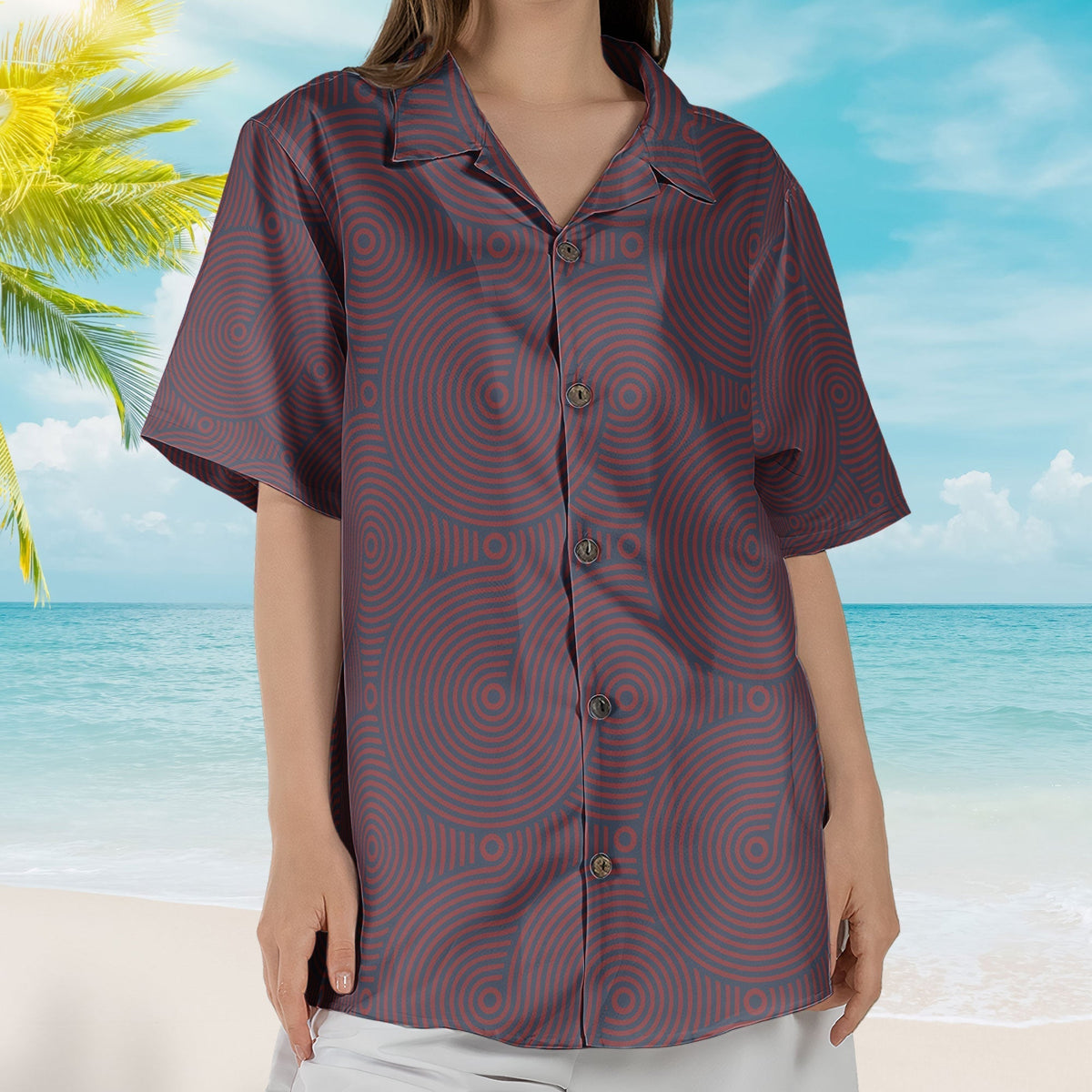 Phish Red Circle Unisex Hawaiian Shirt Retro Geometric Hawaiian Button-Up Shirt