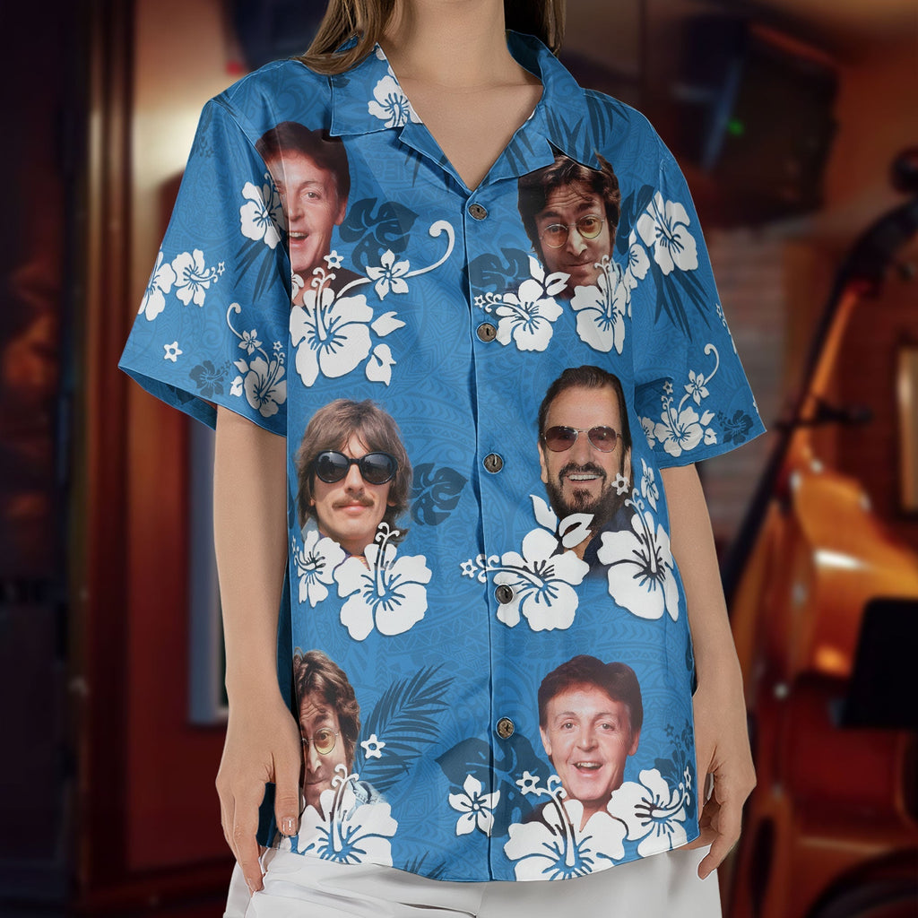 Vintage The Beatles Band Hawaiian Shirt Classic Rock Tropical Inspired Unisex Button-Up Shirt