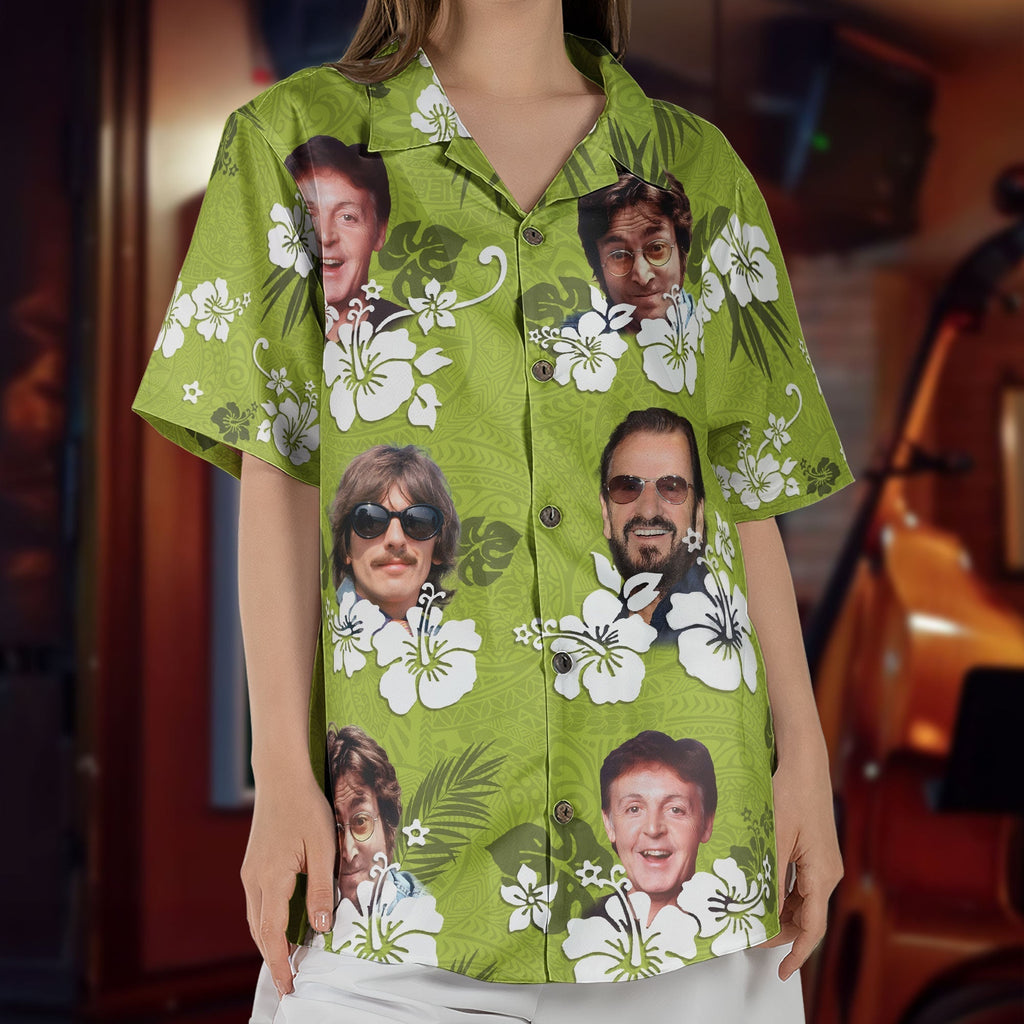 Vintage The Beatles Band Hawaiian Shirt Classic Rock Tropical Inspired Unisex Button-Up Shirt
