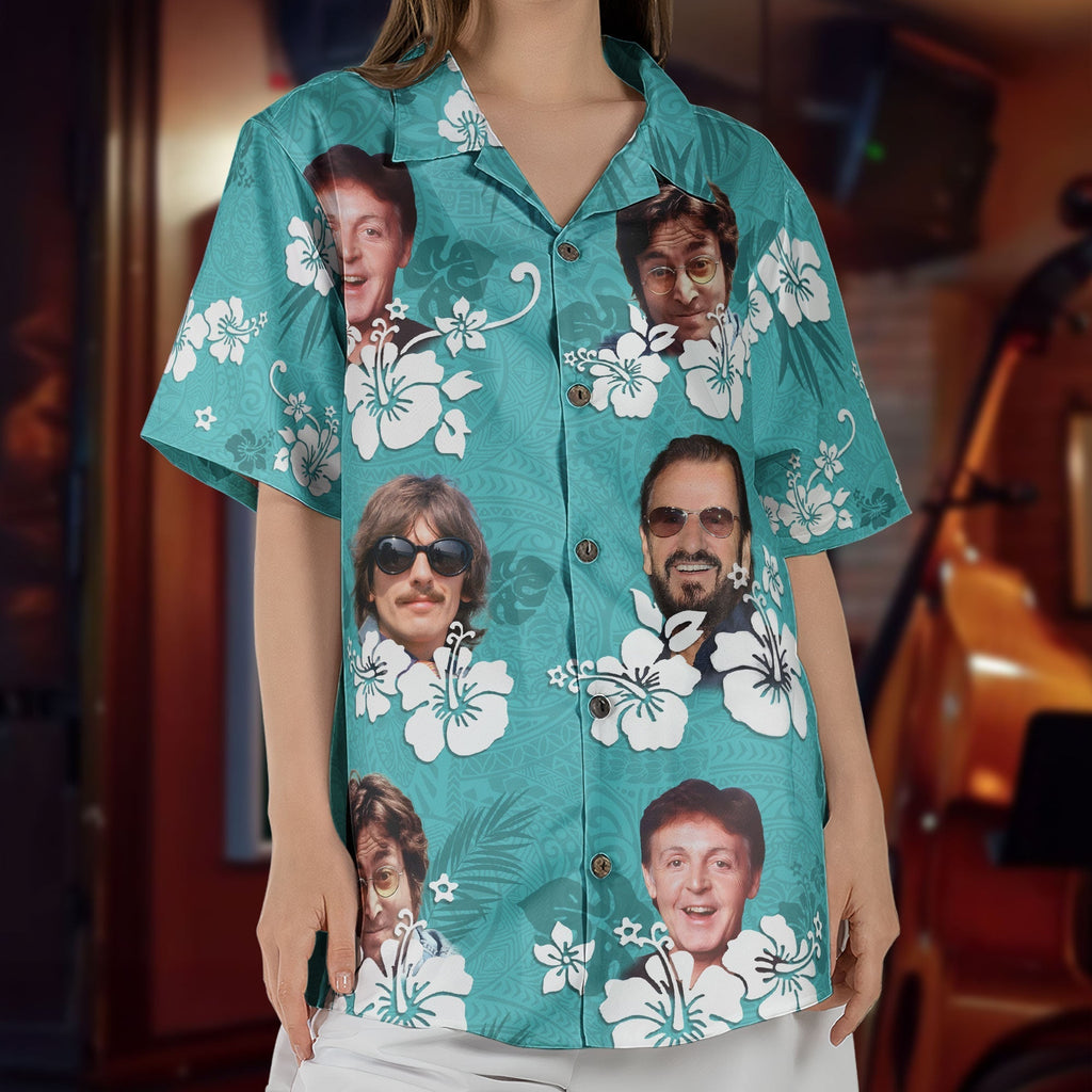 Vintage The Beatles Band Hawaiian Shirt Classic Rock Tropical Inspired Unisex Button-Up Shirt
