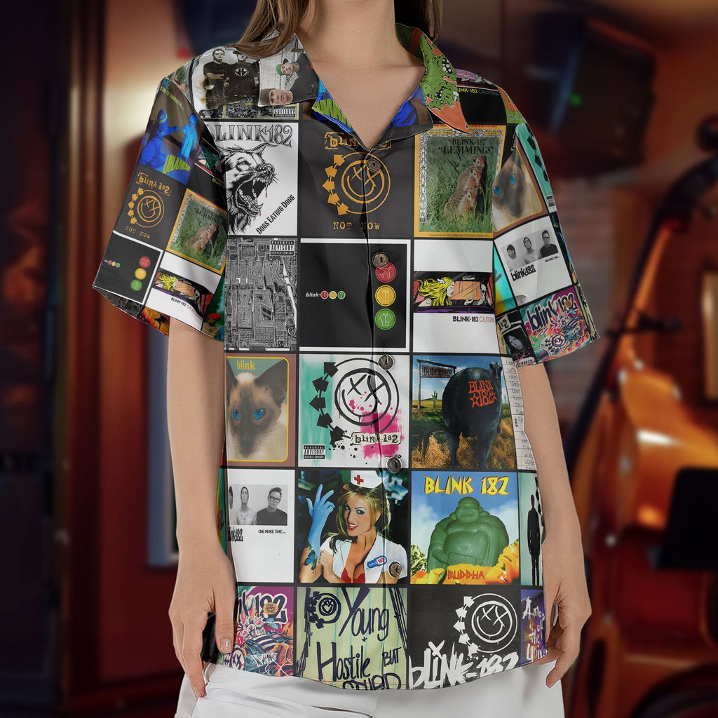 Blink-182 Hawaiian Shirt Album Cover Collage Pop Punk Summer Button Up