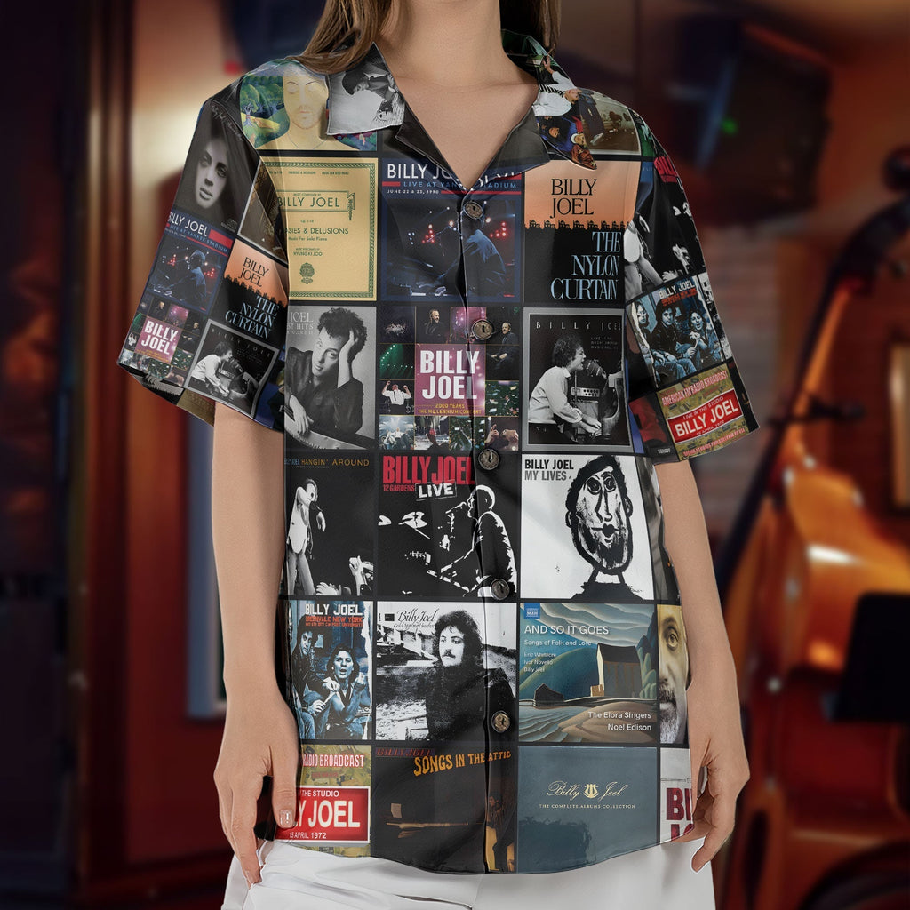 Billy Joel Hawaiian Shirt Album Cover Collage Classic Rock Summer Button Up