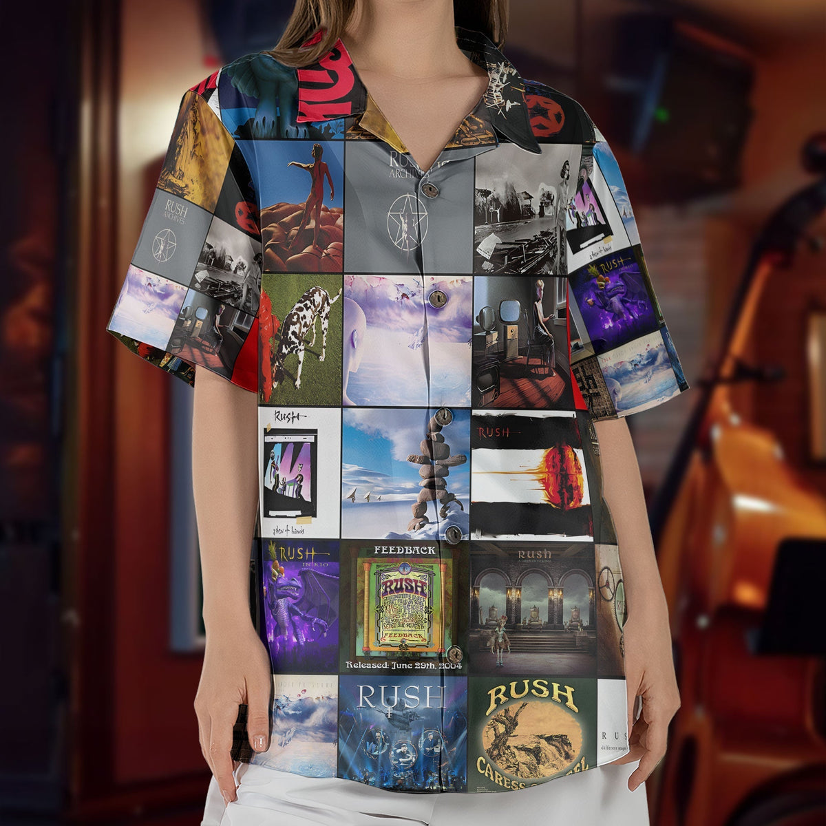 Rush Hawaiian Shirt Album Cover Collage Progressive Rock Summer Button Up