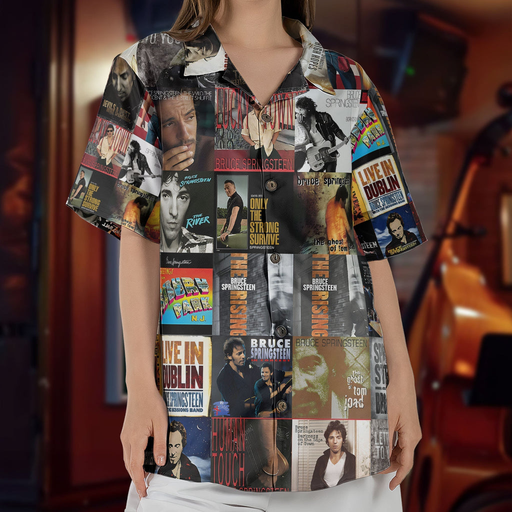 Bruce Springsteen Nostalgia Collage Hawaiian Shirt Classic Rock Memories Gift