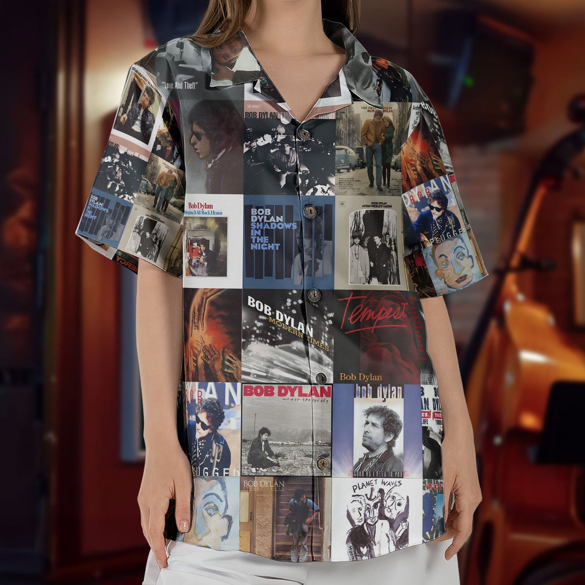 Bob Dylan Hawaiian Shirt Album Cover Collage Folk Rock Summer Button Up