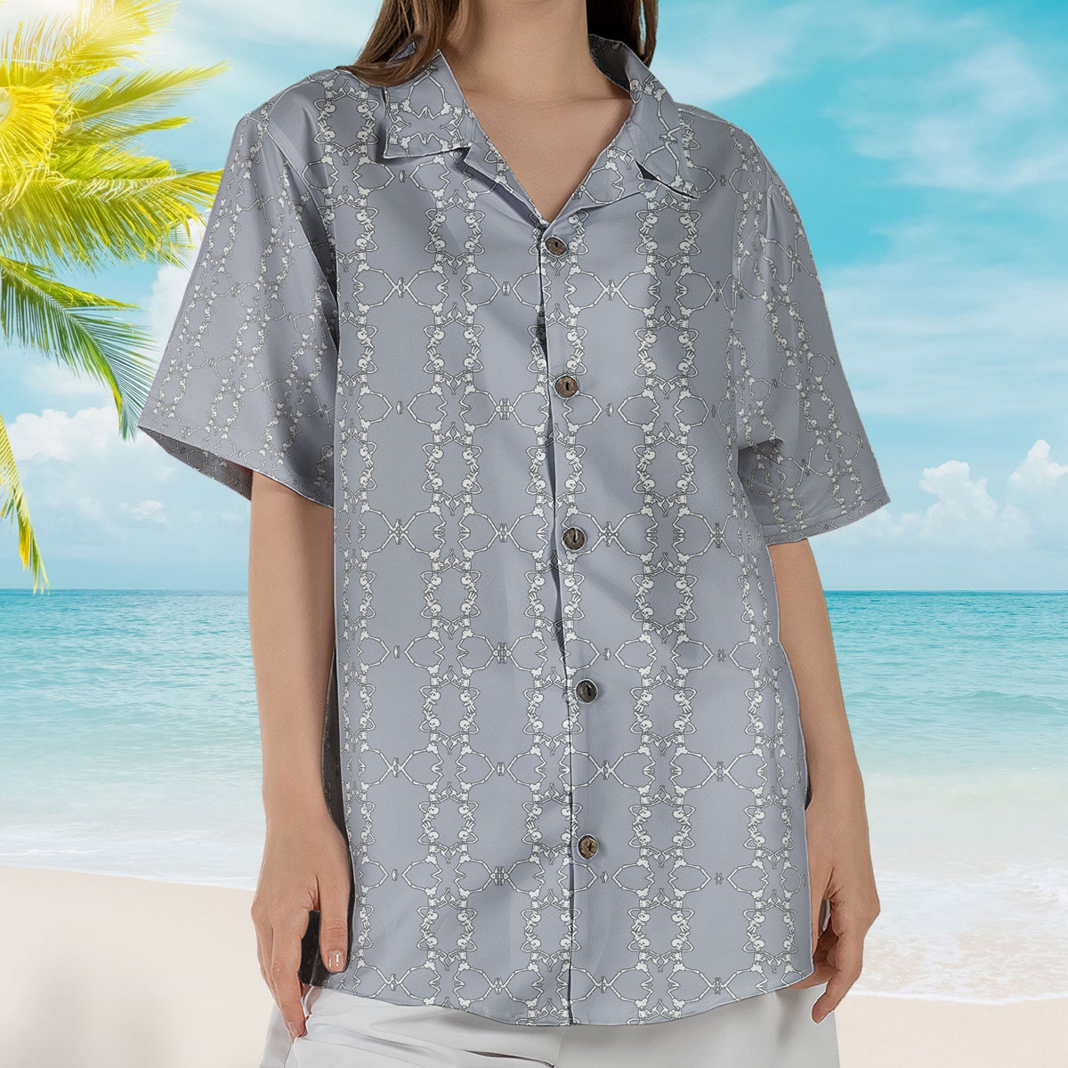 Grateful Dead Dancing Skeleton Pastel Grey Hawaiian Shirt Retro Music Album Art Inspired Shirt