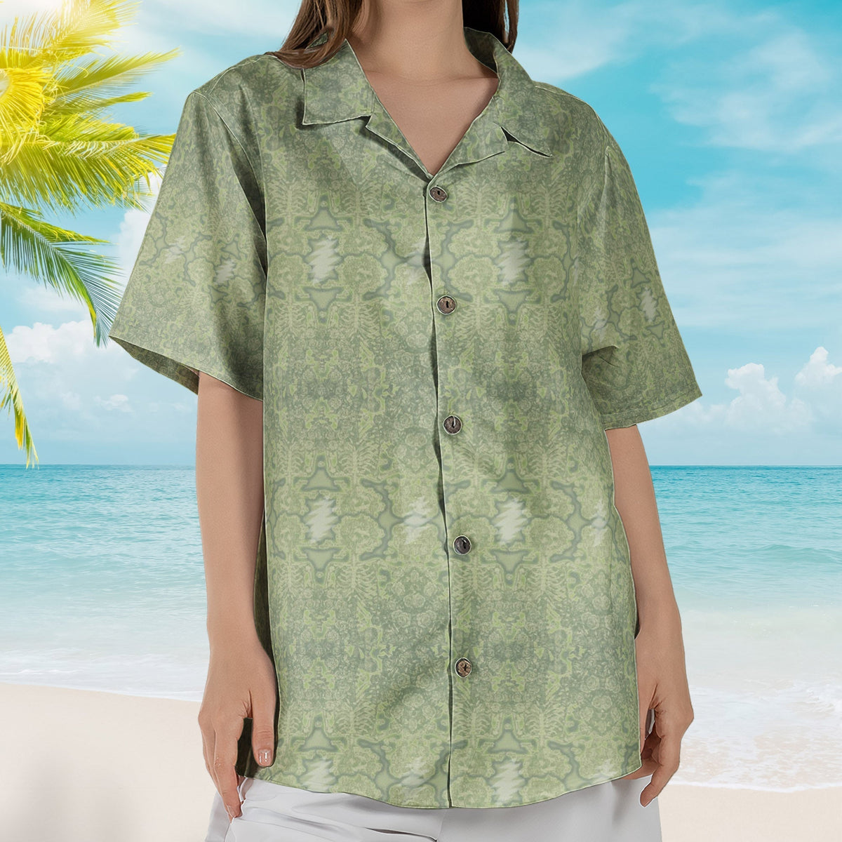 Electric Woodcut Green Bud Grateful Dead Skull and Roses Hawaiian Shirt Retro Music Album Art Inspired Shirt