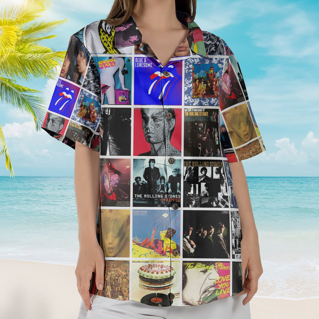 The Rolling Stones Album Collage Hawaiian Shirt Rock Band Fan Shirt