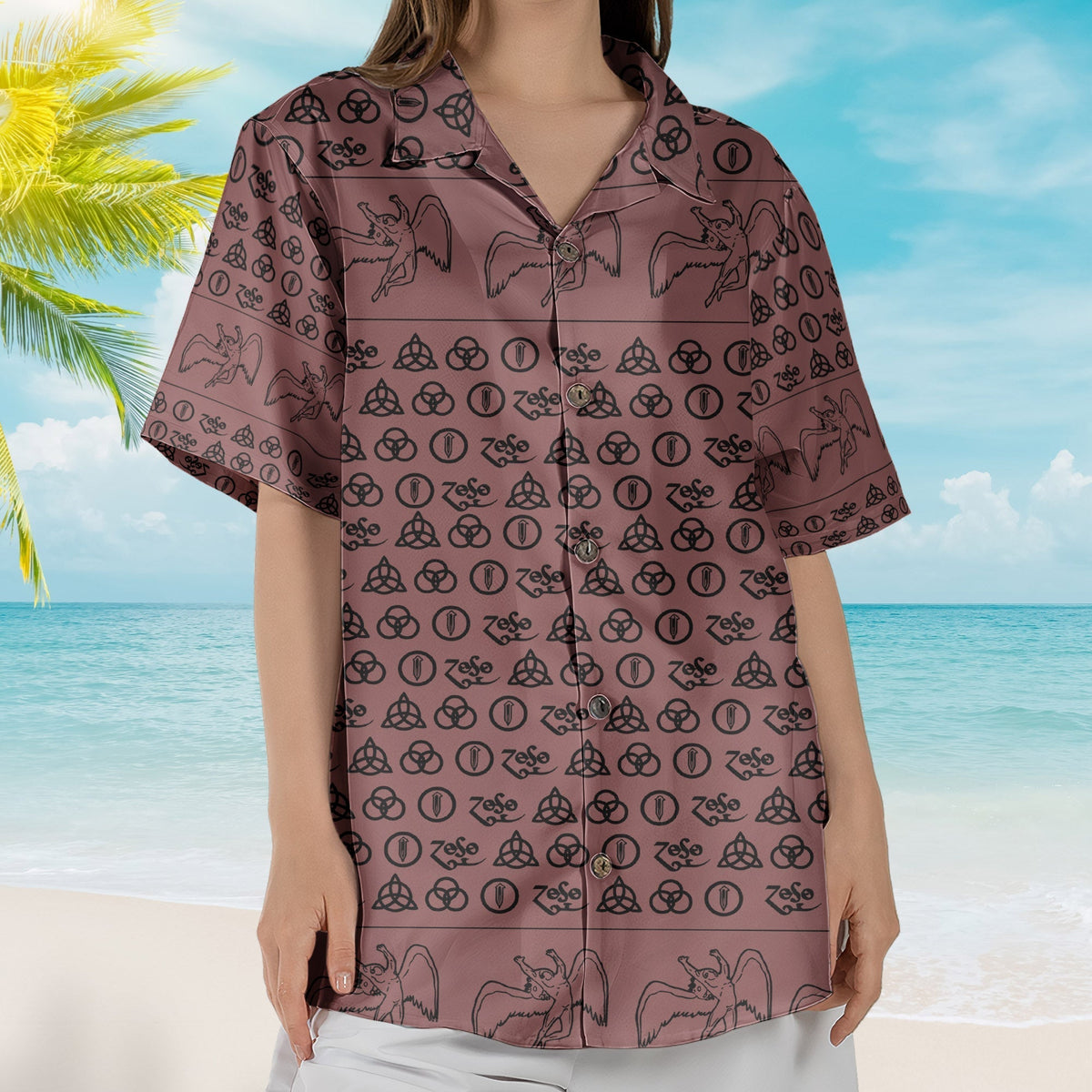 Led Zeppelin ZoSo Monogram Hawaiian Shirt Unisex Swan Song Angel Graphic Collage Button Up