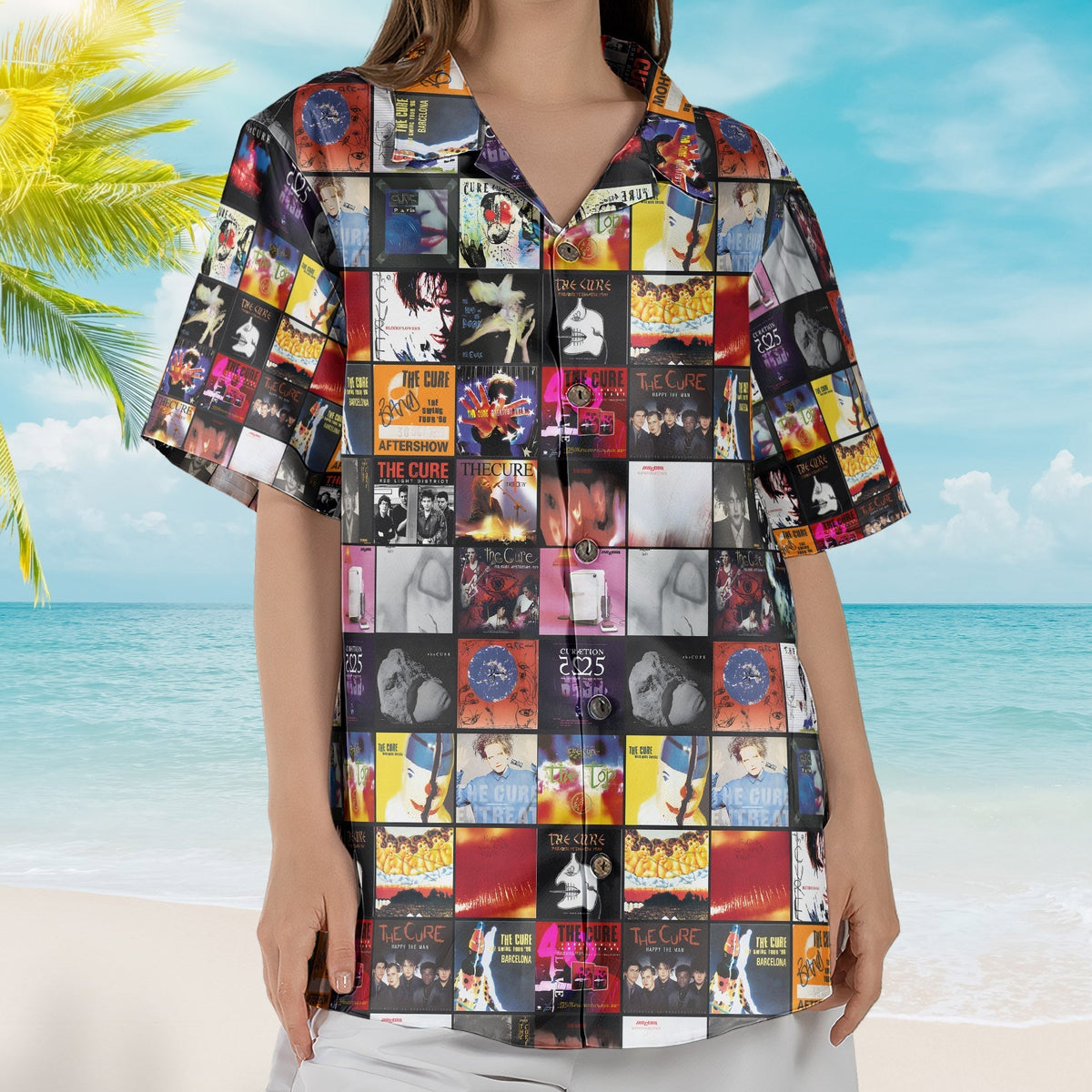 The Cure Retro Music Album Art Mosaic Grid Colorful Hawaiian Shirt Retro Music Album Art Inspired Unisex Shirt