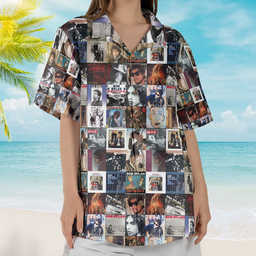 Bob Dylan Rock Music Icon Unisex Summer Button Up Hawaiian Shirt Retro Music Album Art Inspired Unisex Shirt