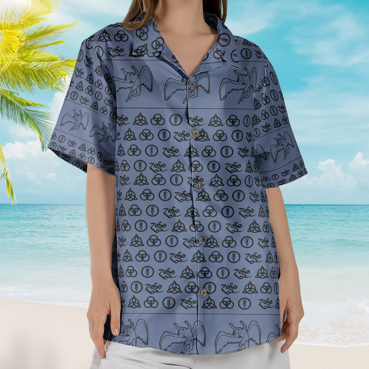 Led Zeppelin ZoSo Monogram Hawaiian Shirt Unisex Swan Song Angel Graphic Collage Button Up