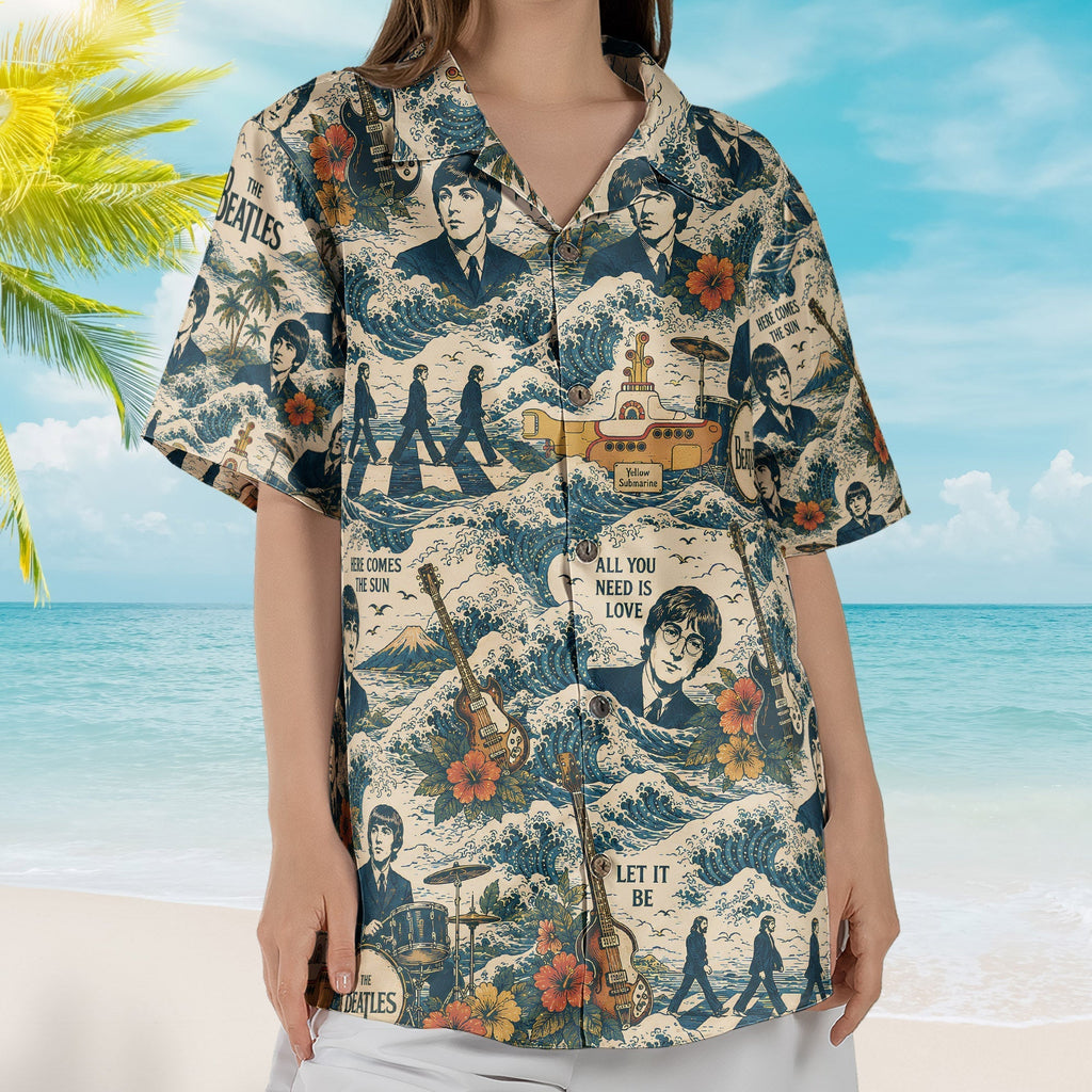 The Beatles Yellow Submarine Abbey Road Retro Japanese Wave Hawaiian Shirt Retro Music Album Art Inspired Unisex Shirt