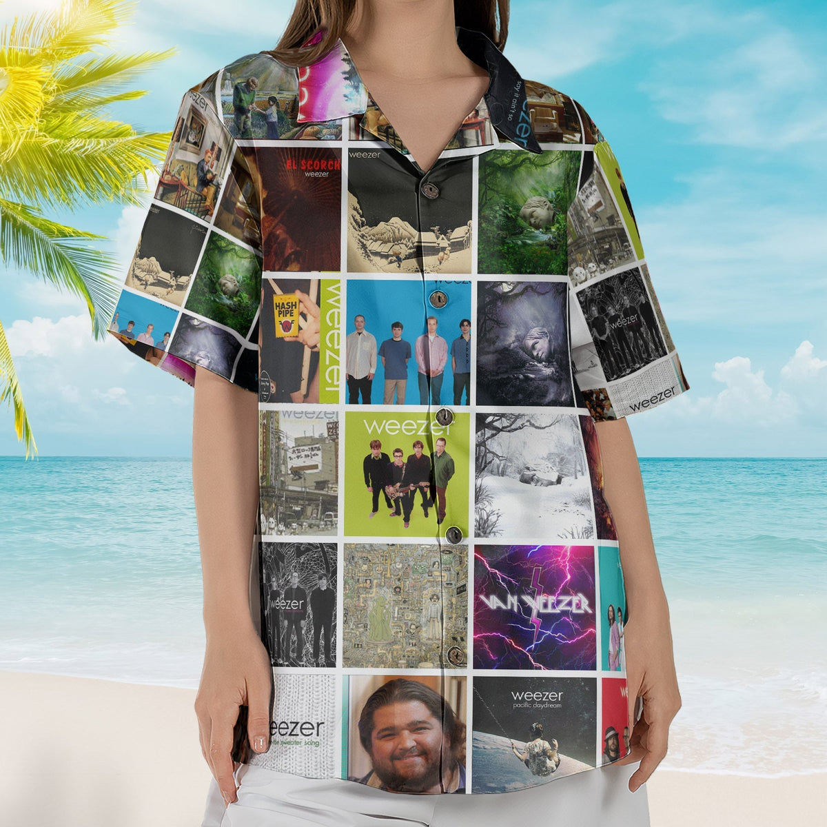 Weezer Album Collage Hawaiian Shirt Rock Music Band Fan Shirt