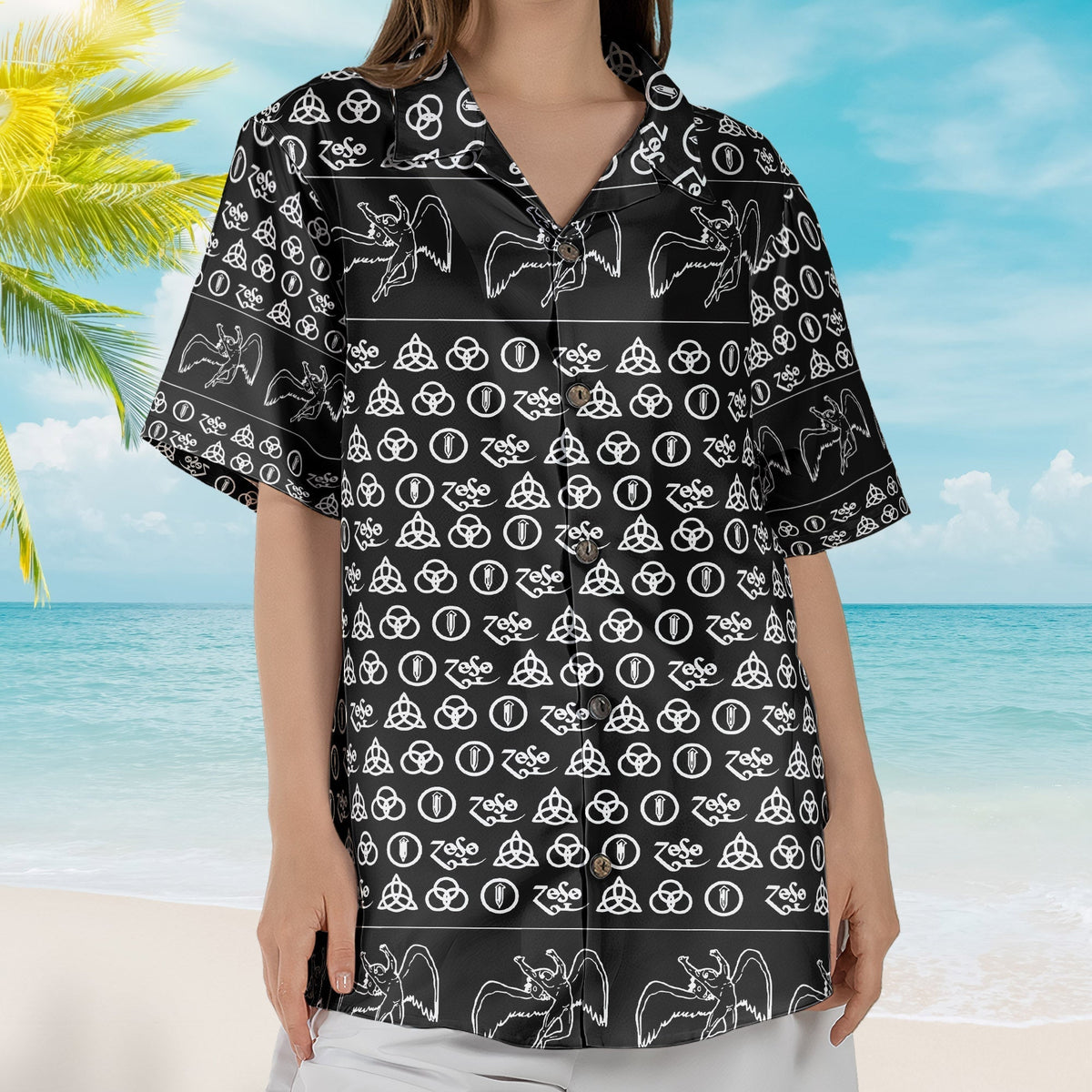 Led Zeppelin ZoSo Monogram Hawaiian Shirt Unisex Swan Song Angel Graphic Collage Button Up