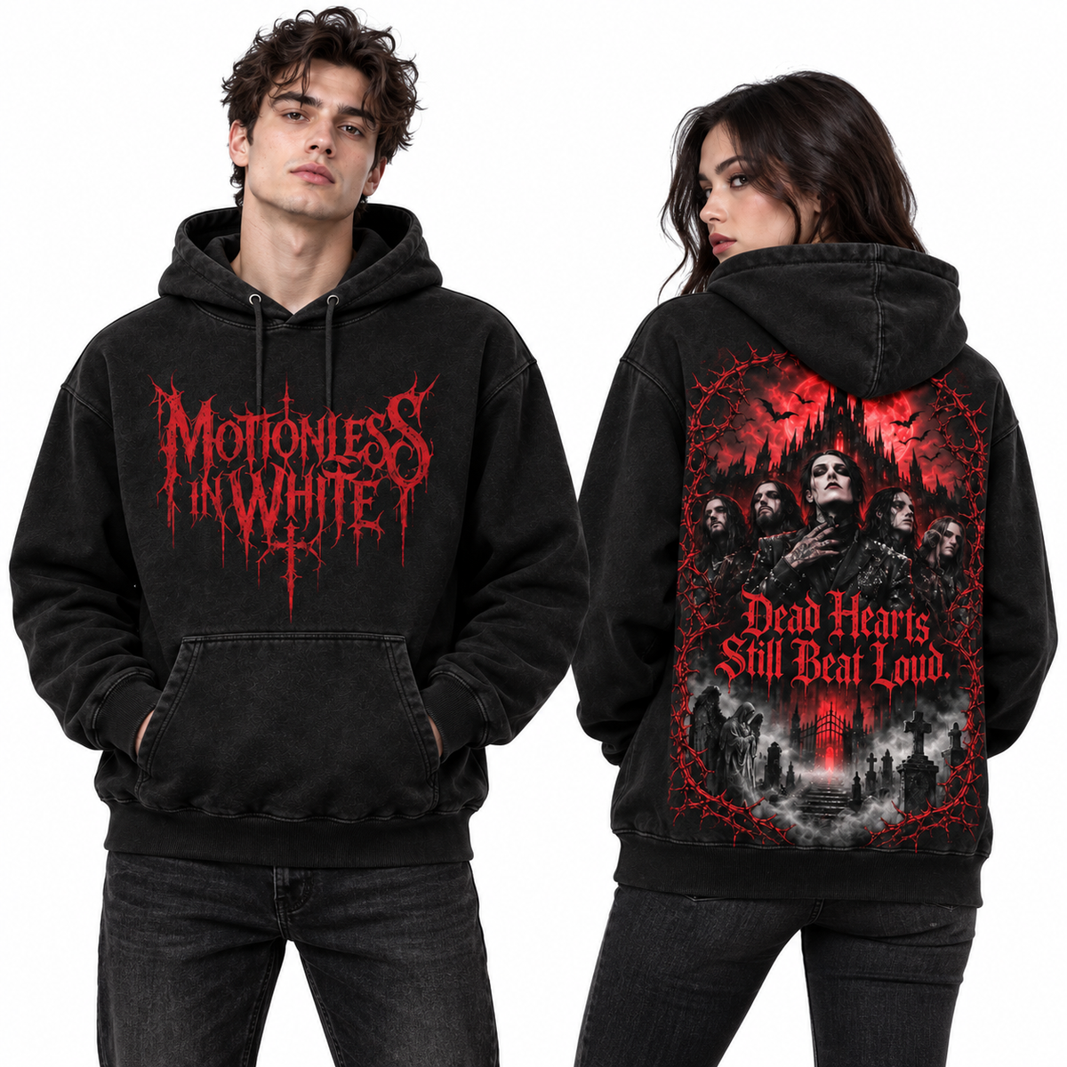 Motionless In White Dripping Dead Hearts Still Feel Lost Skulls Hoodie for Gothic Metal Fans NDN 2